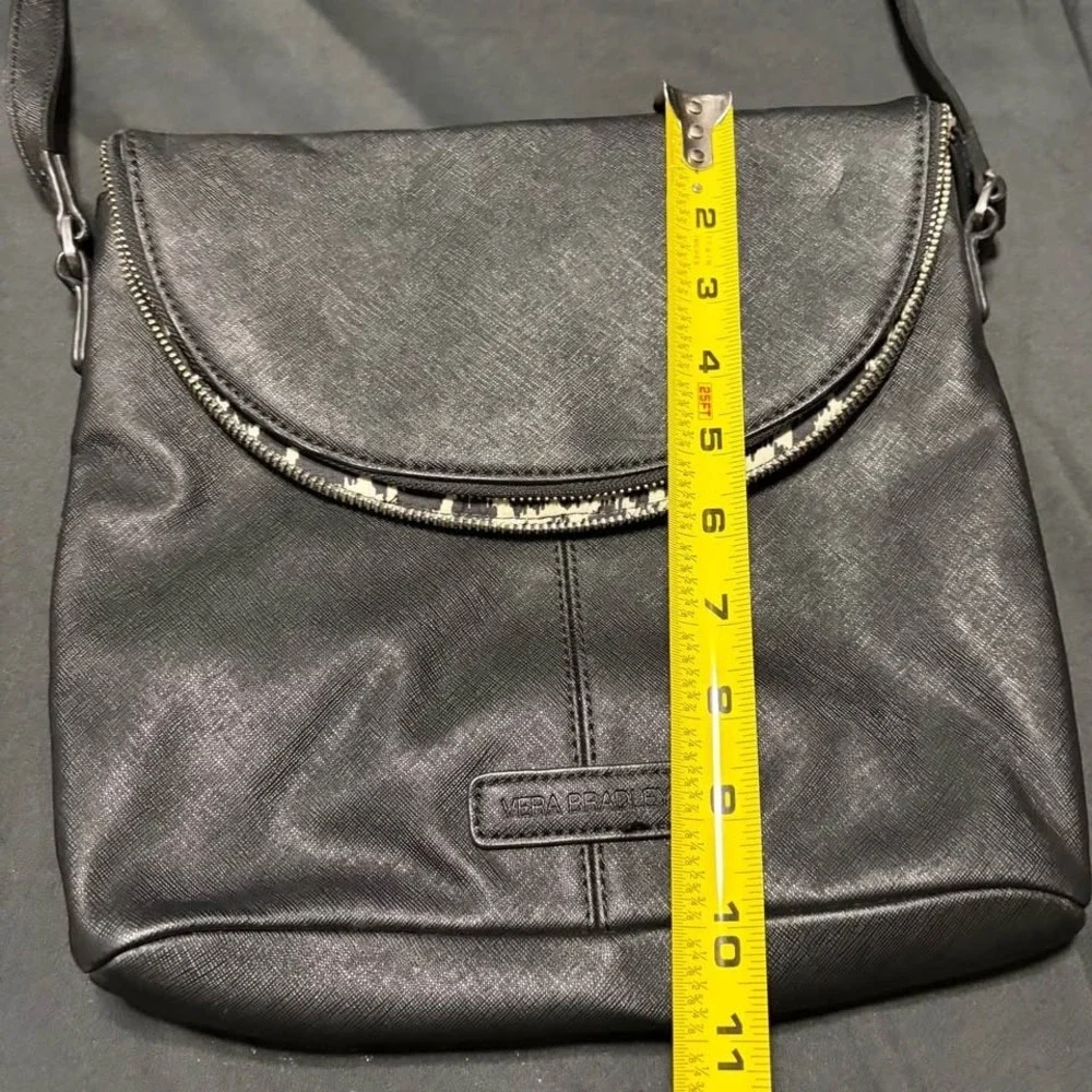 Vera Bradley Black Faux Leather Flap Crossbody Bag Adjustable Strap Travel